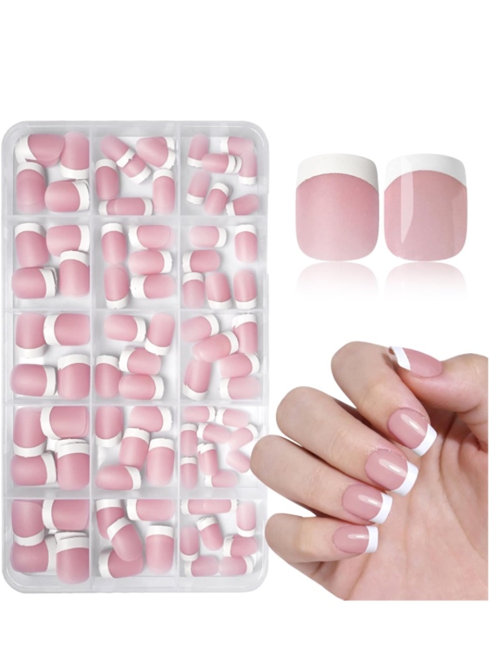 Pink And White Short Square French Tip Press-On Nails